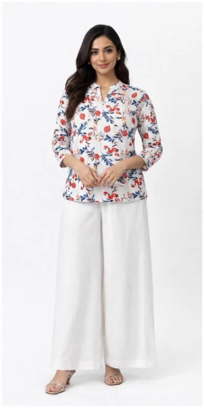 Solid Off-White wide-leg palazzo pants.